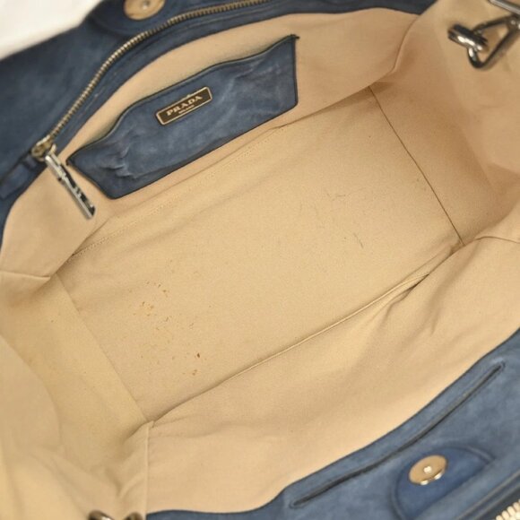 Prada Beige Blue Canvas 2way Handbag YQ04274 BN04 - Picture 11 of 12